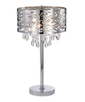 Chrome Crystal Accent Three Light Table Lamp With Steel Base And Wish Metal Shade, Modern Glam Lighting For Living Room Or Bedroom
