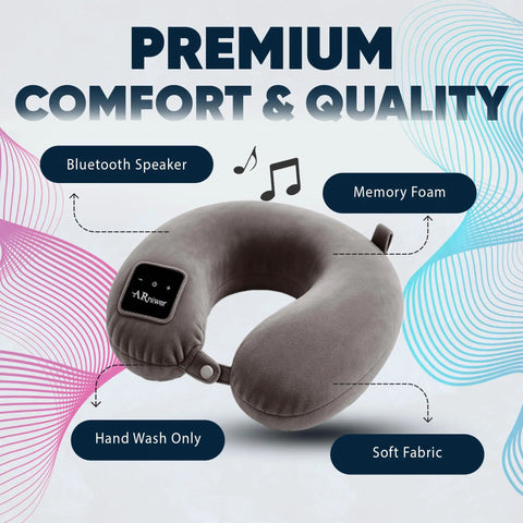 Bluetooth U Shaped Neck Pillow With Built In Speaker And Memory Foam For Airplane Bus Train Car Office And Outdoor Camping Dark Gray