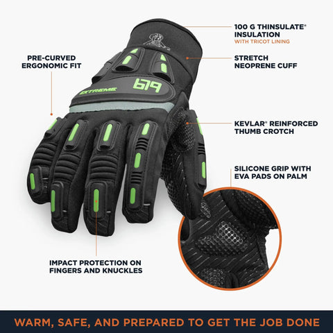 Unisex Extreme Cold Weather Work Gloves With Insulation For Minus 30 Degrees Fahrenheit, Silicone Grip And Kevlar Thumb