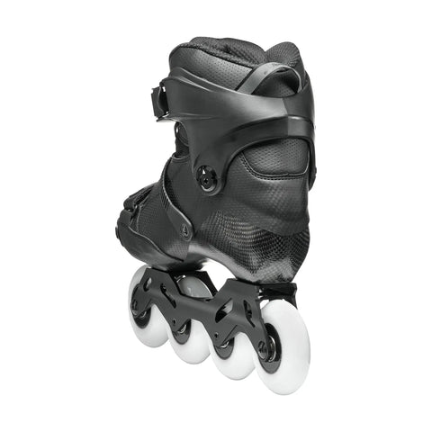 Rear view of Crossfire Slalom Inline Skates For Adults Black Urban Performance Gear Secure Fit With Canting Cuff, 80mm wheels