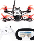 Micro FPV Racing Drone Ready To Fly Kit With Goggles And Controller, red propellers, carbon fiber frame, front view