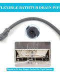 Flexible 1.5 inch low profile bathtub drain pipe for clawfoot tubs with adaptable design for tight spaces.