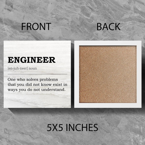 Front and back view of Engineer Definition Decor Box Sign For Office And Home Nerdy Wooden Gift For Civil Software Mechanical Electrical Engineers Great Desk Decor For Coworkers Friends And Family Rustic 5x5 Inches.