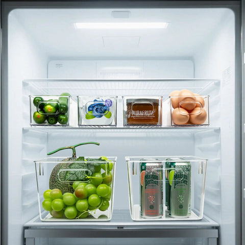 Straighten Up Your Space With This Solid 10 Piece Set Of Clear Plastic Storage Bins Featuring 4 Large And 6 Small Stackable Containers Made For Effortless Pantry Organization Home Kitchen Bathroom Cabinet Shelf Storage Hacks