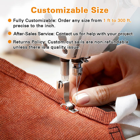 Sewing machine stitching Rust Red Sun Shade Sail 11x25 Feet Custom Size Rectangle Canopy Cover With 95 Percent UV Blocking