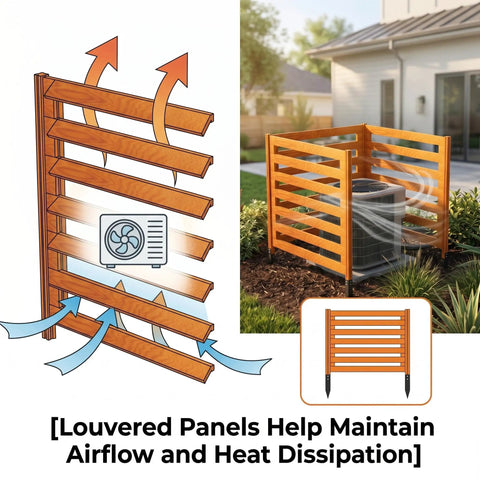Solid Cedar 3 Panel Privacy Fence Screen For Air Conditioner 36x36 Inches With 4 Metal Stakes Quick Assembly Outdoor Decor