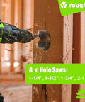 Ninety Piece Impact Driver Bit Set For Wood Metal And Masonry Drilling with HSS drill bits in use on wooden surface.