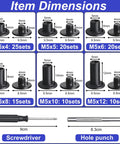 100 Sets Black Chicago Screws Leather Rivets Kit For Fabric And Leather Crafting With 6 Size Assortment Chicago Binding Screws Display