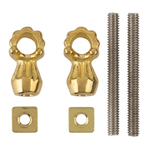 Brass Eye Bolts With Nuts For Bail Pull Mounting Pack Of 2 Includes Screws And Nuts Solid Brass Hardware 0.875 Inch Projection 1.5 Inch Threaded Bolt Old School Antique Vintage Eyelet Screws For Dresser Cabinet Pulls
