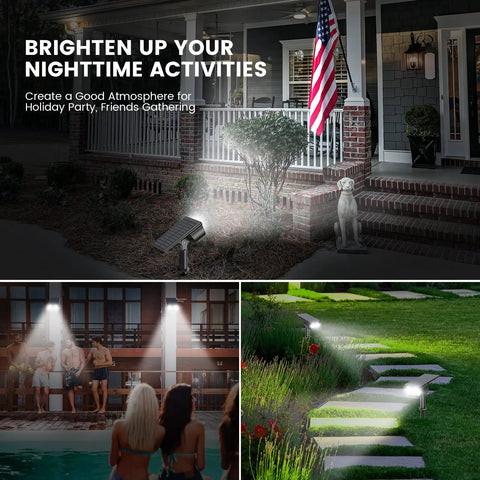 360 Degree Adjustable Beam Outdoor Spotlight Set Waterproof Garden Lights illuminating house facade, patio, and pathway at night