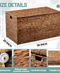 Large Water Hyacinth Wicker Storage Chest With Metal Frame, 36 x 20 x 18.5 inches, brown, showing detailed design features