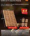 Easy Burn Fire Starter Squares For Wood Stoves No Mess Campfires Grills And Fireplaces Natural Waterproof BBQ Fire Starters 64 Mini Squares Quick Lighting For Backyard Campouts And Cozy Evenings, showing two package types with dimensions.