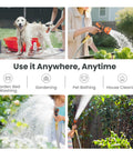 Various uses of a Stainless Steel Garden Hose 50ft 5/8 Inch No Kink Flexible Water Hose With 9 Pattern Spray Nozzle Lightweight Durable 304 Stainless Steel Construction For Yard And Outdoor Use, including pet bathing and gardening