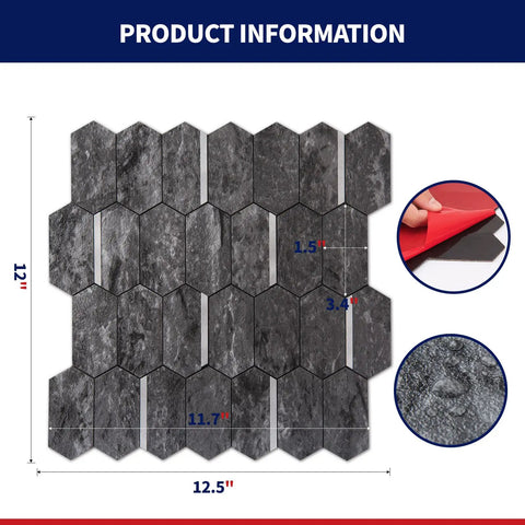 10 Pack Peel And Stick PVC Tile Sheets For Kitchen Backsplash And Bathroom Vanities Fireplace Decor Easy Install No Mess Durable Eco Friendly Vinyl With Extra Strong Adhesive And Heat Moisture Resistance 13.5 By 11.4 Inches showing detailed size and texture information