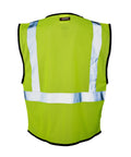 Mens High-Vis Mesh Vest With Zip-Front And Neon Lime Shade To Stay Fresh While Working Hard, back view with reflective stripes.