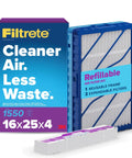 Filtrete 16x25x4 Refillable Air Filter Starter Kit, MPR 1550, MERV 12, showing reusable frame and filters packaging.