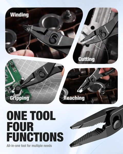 4.5 Inch Long Nose Slip Joint Pliers for Tight Spaces, Wicked Handy Narrow Jaw Pliers for Clamping, Bending, Winding, and Quick Size Adjustments in Small Work Areas black steel gripping wire and reaching tight spaces