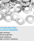 Bad Ass Pack of 304 Stainless Steel Flat Washers M8 18 Mm Belleville Spring Discs plus Conical Knurled Gasket, top view