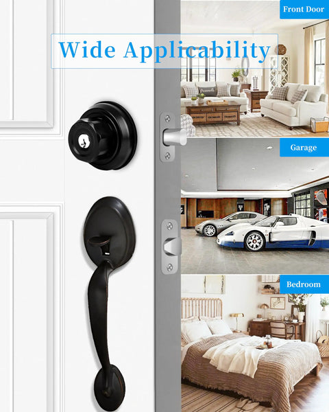 Twist To Lock Deadbolt No Keys Needed With Anti Mislock Button Front Door Lock Single Cylinder Stainless Steel Casing Never Rust Night Latch For Enhanced Safety Silver shown on door