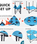 Quick setup instructions for Folding Camping Table Lightweight Double Layer Round Table With 4 Cup Holders And Carry Bag Portable Beach Table For Camping Travel Fishing And Outdoor Activities Blue.