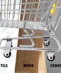Shopping Cart Wheels Replacement Set 5 Inch TPU Casters for Retail Stores shown on tile, wood, and cement surfaces