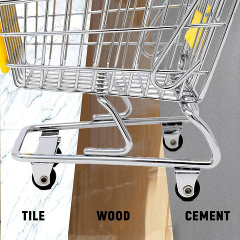 Shopping Cart Wheels Replacement Set 5 Inch TPU Casters for Retail Stores shown on tile, wood, and cement surfaces