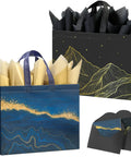 Big 13 Inch Gift Bags With Tissue Paper Two Pack Reusable Non Woven Happy Birthday Gift Bags With Handles For Men And Women Black Blue Great For Parties And Special Occasions