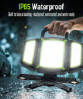 Rechargeable LED Work Light 30W With 3000 Lumens, Magnetic Base, Five Modes, IP65 Waterproof in use during rain