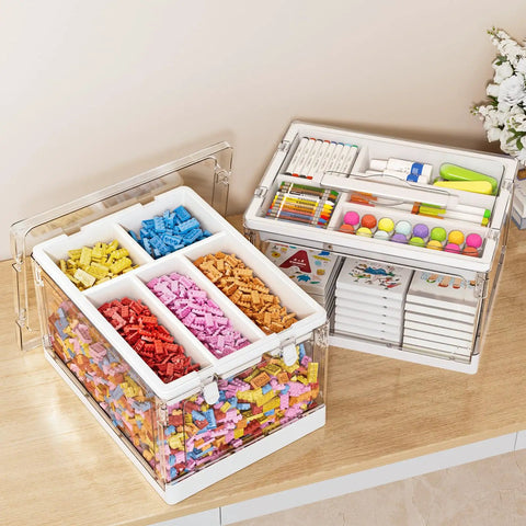 24 Quart Clear Plastic Storage Bins 2 Pack Double Layer Craft Organizer With Divided Sections For Sewing Supplies Keepin Your Hobby Corner Super Tidy Zero Grind Game Changer Setup