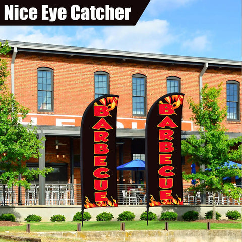 Two Pack Barbecue Feather Flag Kit With Ten Flag Poles Two Ground Stakes And Two Portable Bags For Outdoor Restaurant Advertising