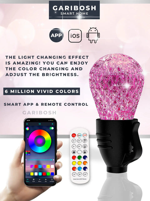 Smartphone app controlling LED bulb with remote, showcasing app control feature for 49ft Outdoor Patio String Lights With LED Bulbs.