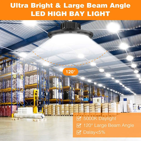 100W UFO LED High Bay Light With 15000 Lumens At 5000K Daylight IP65 UL Approved illuminating warehouse