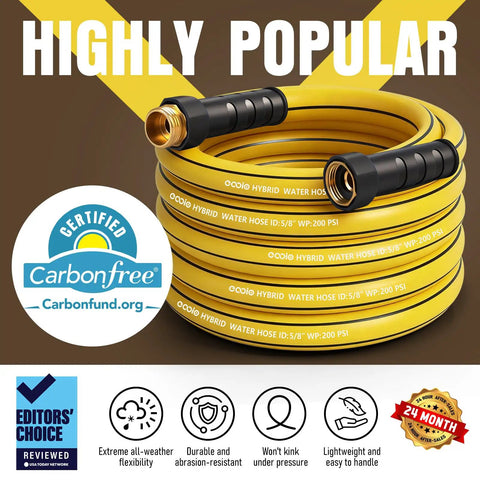 50 Ft Five Eighth Inch Heavy Duty Built To Last Garden Hose With Nozzle Flexible Lightweight Kink Resistant Hybrid Hose With Swivel Handle Durable Anti Burst Outer Layer High Pressure Ready Includes Male To Female Fittings coiled with brass ends