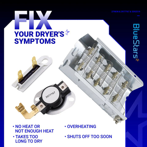 Upgraded Dryer Repair Kit With Heating Element 279838 Thermal Fuse 3392519 And Thermostat 3977767 For Most Electric Dryers