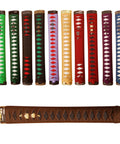 Variety of Japanese Samurai Katana Handle Fittings 10.2 Inch Tsuka With Synthetic Silk Cotton Ito Brown DIY Accessory Kit displays nine colors.