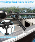 Heavy Duty Trolling Motor Stabilizer Mount For 2-Inch Bar Fits Terrova Riptide Terrova Ulterra PowerDrive on boat deck.
