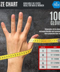 Heavy Duty Industrial Nitrile Work Gloves Eight Mil Thick Rock Solid Diamond Grip Textured Black size chart for medium gloves.