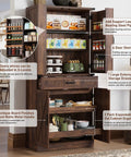 Kick Out Clutter Fast With This 71 Inch Tall Kitchen Pantry Cabinet featuring open shelves, large drawer, and barn doors in warm brown.