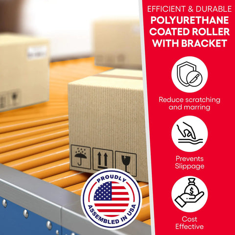 Heavy Duty Polyurethane Coated Roller With Brackets For Industrial Conveyors 1.9 Inch Diameter 21 Inch Frame