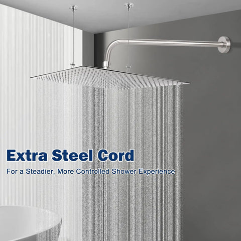 Ultra Wide 16 Inch Square Rain Shower Head With High Flow Stainless Steel Brushed Nickel Finish Ceiling Or Wall Mount Waterfall Spa Experience Ultra Thin Eight Hundredths Of An Inch Design With Air Intake Tech