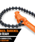 Heavy Duty Chain Wrench For Pipes And Oil Filters, 19 Inch Chain Design Fits One And A Half To Six Inch Pipes, 12 Inch Orange Handle
