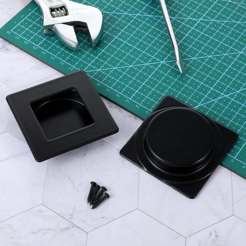 Two Pack Square Recessed Finger Pulls for Sliding Closet Doors, Two And Three Quarter Inch, with concealed screws shown