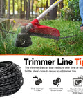 2.8 Lb Spool Twisted Trimmer Line 0.095 Inch, 885 Feet, Heavy Duty Weed Eater String For Echo Black Diamond Trimmers And Ego Grass Cutters, Durable Nylon Core, Part No 330095073, shown in use and coiled on spool
