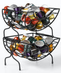Single Serve Coffee Pod Basket Stacked Two Tier Wire Organizer For K Cups Keeps Your Flavors Handy On The Counter Office Or Home Kitchen Modern Black Finish