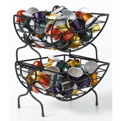 Single Serve Coffee Pod Basket Stacked Two Tier Wire Organizer For K Cups Keeps Your Flavors Handy On The Counter Office Or Home Kitchen Modern Black Finish