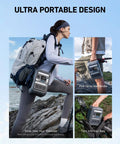 Person using Solix C300 Solar Generator With 60W Panel And 288Wh Portable Power Station outdoors with backpack