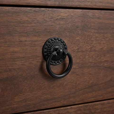 Vintage Black Ring Drawer Pulls Set Of Ten For Cabinets And Dressers Antique Zinc Alloy Handles With Large Ring Retro Single Hole Hardware
