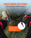 Person using Aluminum Tree Climbing Spikes 1 Pair With Straps And Spike Protectors 350 Pound Load Capacity Arborist Gear For Climbing Hunting And Fruit Picking Red For Tough Jobs.