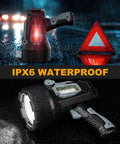 Rechargeable Handheld Spotlight 2,000,000 Lumen Led Flashlight with Cob Light, 10000mAh battery, waterproof in rain