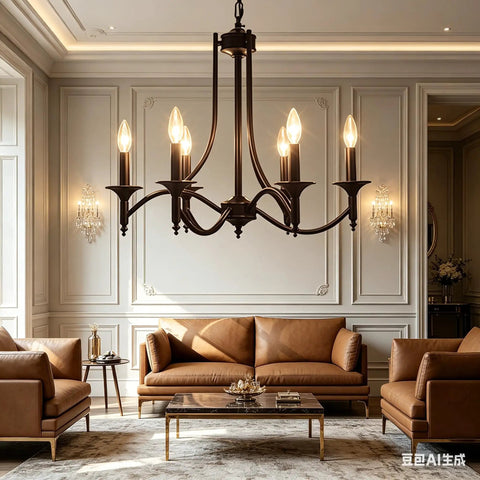 Black Farmhouse Chandelier Industrial Iron Six Light Pendant For Dining Room Kitchen Island Foyer Living Room And Bedroom Rustic Candle Style Light Fixture With Classic Candle Stems And Sturdy Frame For Everyday Home Lighting in elegant living room.